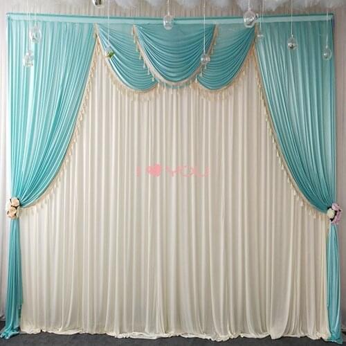Elegant Ice Silk Fabric Wedding Stage Background Backdrop Swags With Tassels Drapes Curtains For Home Party Birthday Decoration