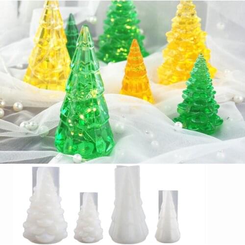 2pcs DIY Christmas Tree UV Epoxy Resin Mold Xmas Night Light Table Xmas Decoration Mirror Silicone Mold Resin Craft