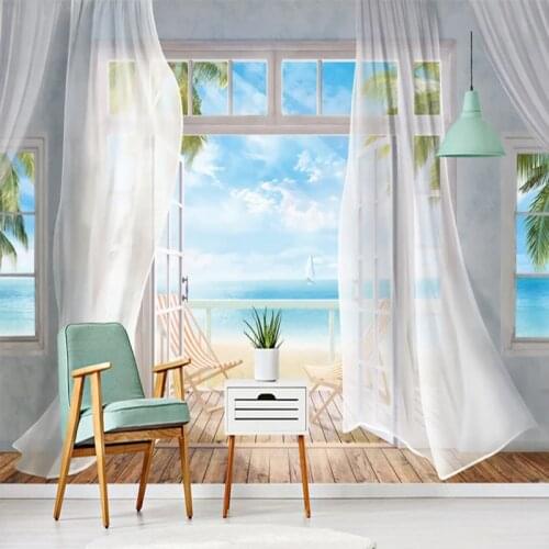 Photo Wallpaper 3D Seaside Landscape Curtain Balcony Murals Living Room Bedroom Home Decor Wall Painting Modern Fashion Frescoes