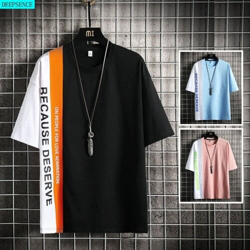 New Men T-Shirt Stitching Round Neck Hip-Hop Men Half-Sleeved Korean Fashion Brand Loose Bottoming Shirt T-Shirt Men