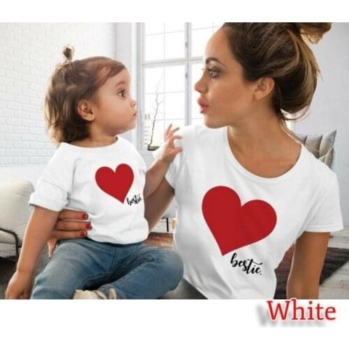 INS CHIC Basic Family Mother Daughter Girl Matching Clothes Heart Printed Short T-Shirt Tops White Black Grey Red Simple