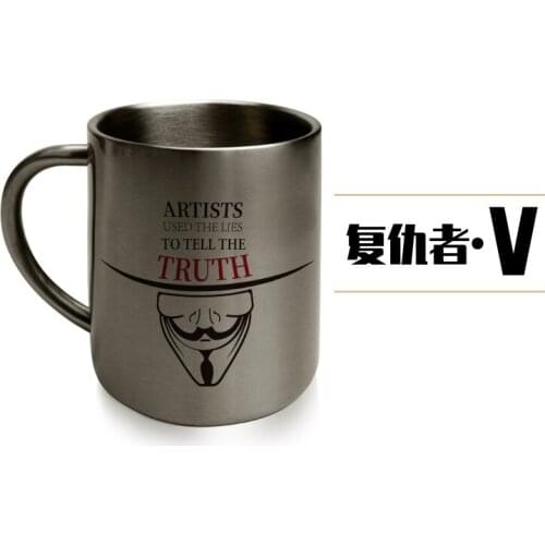 Movie V Logo 300ml Double Wall 304 Stainless Steel Cup Coffee Milk Tea Water Travel Mug for Outdoor Drinking