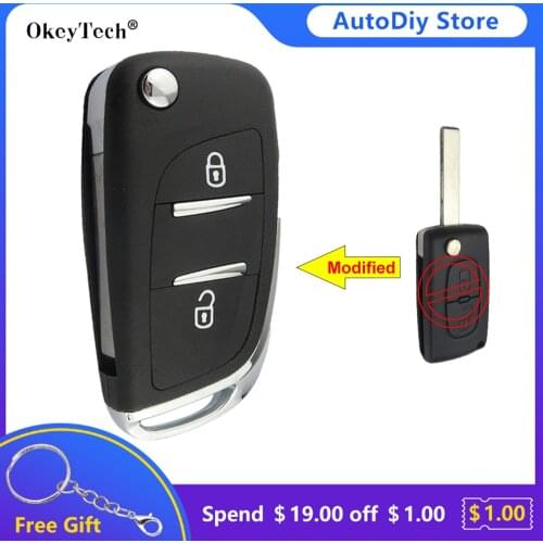 OkeyTech 2 Button Modified Flip Remote Car Key Shell Case Cover Fob For Peugeot 207 307 407 308 For Citroen C2 C3 C4 Replacement