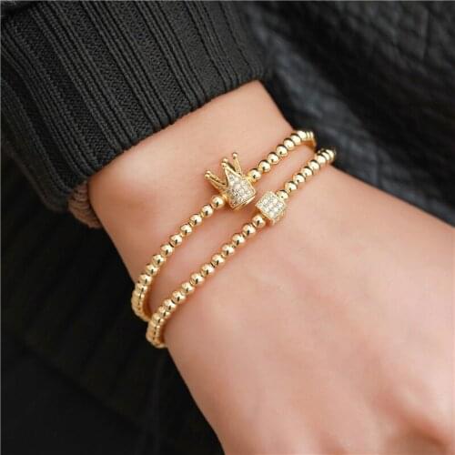 Fashion Gold Bracelet Set Beads Men Bileklik Jewelry CZ Crown Armband Bangles Adjustable Bracelets For Women Pulseira Masculin