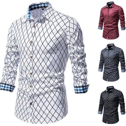 2021 Autumn New Mens Fashion Long Sleeve Plaid Button Shirt Business Casual Shirt