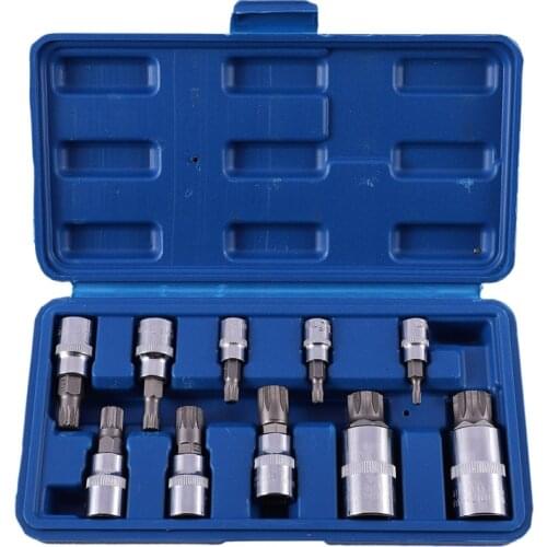 10 Pcs Allen Ead Sleeve Wrench Set Triple Square Spline Bit Socket Set For Tamper-Proof Lug Nuts 1/4, 3/8,1/2-Inch 4Mm-18Mm