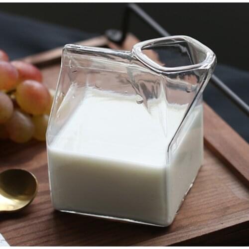 New 350mL Square Glass Cup Milk Tea Box Coffee Cups Creative High Temperature Resistance Juice Bottle Clear Glass Mug Best Gifts