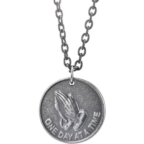 INSCHIC Free Shipping Prayer Army Soldier Round Pendant Necklace For Man Hip Hop Retro Cuban Link Chain Letters Around The Neck