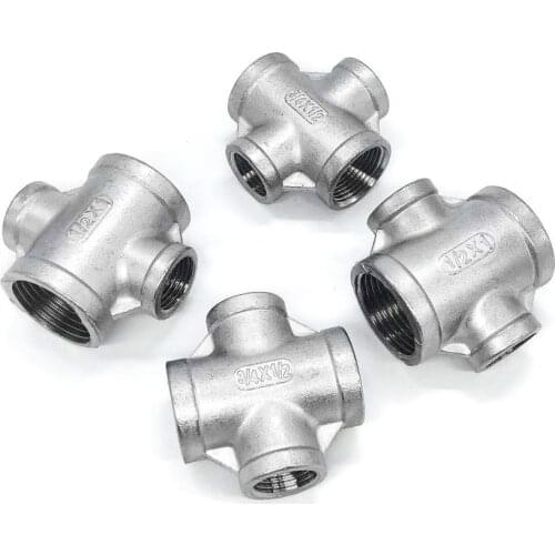 1/2" x 3/4" BSP Female Reducer Cross 4 Ways 304 Stainless Steel Pipe Fitting Water Gas Oil 1/2" x 1" BSP Female