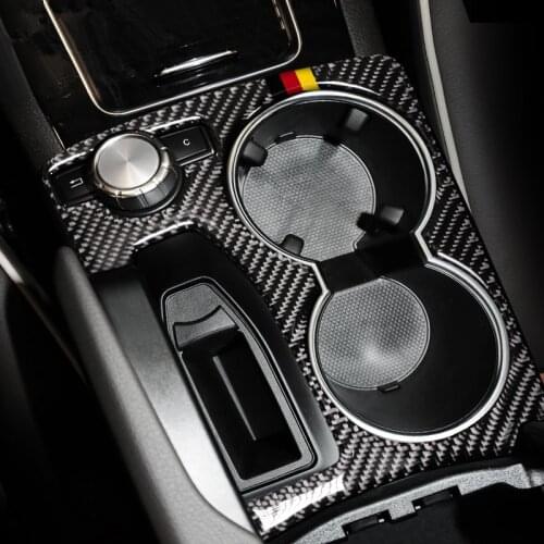 Carbon Fiber Center Console Armrest Water Cup Holder Frame Decoration Cover Trim For Mercedes Benz GLK X204 2008-2015 LHD