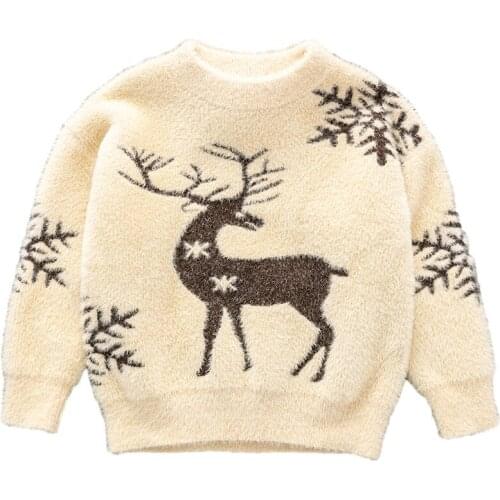 Velvet snow deer boys girls Christmas sweaters casual kids pullover winter fall knitted wear childrens clothes