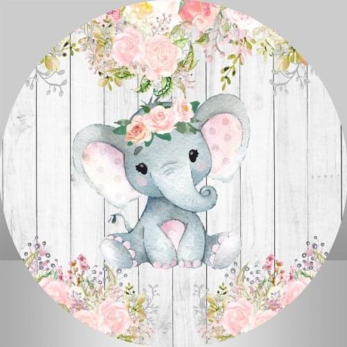 Sensfun Baby Elephant Blue Elephant Round Background Circle Photo Backdrop Birthday Party Decoration Table Cylinder Cover