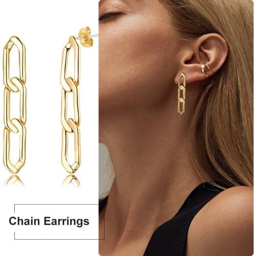 Chain Drop Earrings for Women Trendy Curb Link Dangle Earrings Stainless Steel Girls Wholesale Jewelry