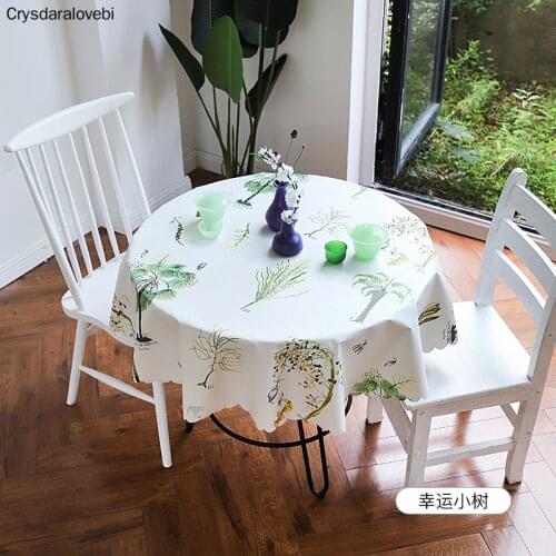 Modern Round Tablecloth with Leaves Geometry Flower Printed Table Cloth for Wedding Party Hotel Plastic Table Cover Waterproof