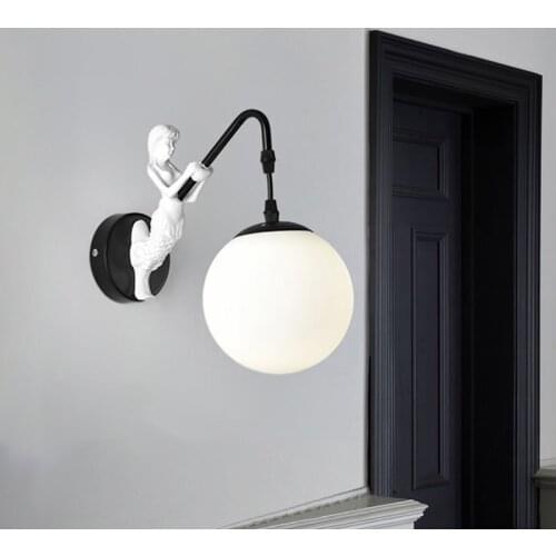 Modern Minimalist Interior Wall Lamp E27 Nordic Bedroom Bedside Wandlamp Aisle For Home Glass Ball Wall Lights Black Loft Lamp