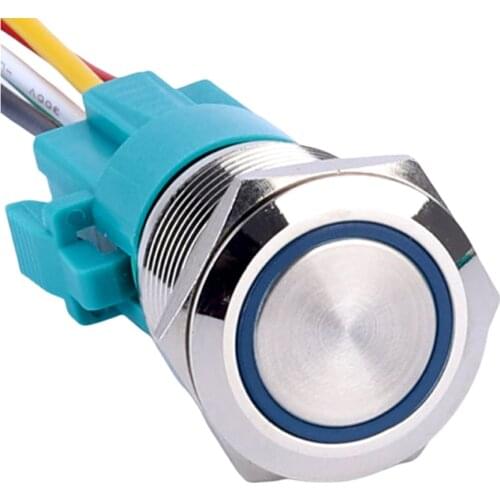 19mm LED Light Waterproof Metal Push Button Switch Illuminated Auto On-Off Connection Harness Electric Stainless Steel