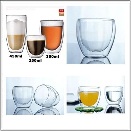 150/250/350/450ML Heat-resistant Double Glass Double Wall Transparent Coffee Cups Insulate Office Juice/Tea /Coffee Beer Glass