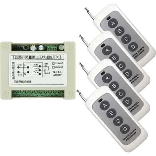 Universal AC110V 220V 10A Relay 4CH 4 CH Wireless RF Remote Control Switch Transmitter+Receiver Module /lamp/ window