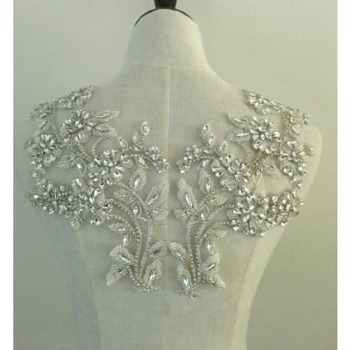 Gorgeous Rhinestone Crystal Applique Pair For Bridal Accessories Wedding Dress Sash Haute Couture Costume Embellishment