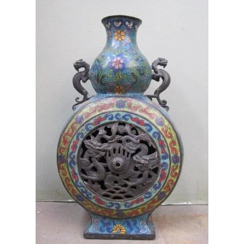 Xd 001667 China Royal 100% Bronze handwork cloisonne Dragon Gourd incense burner censer
