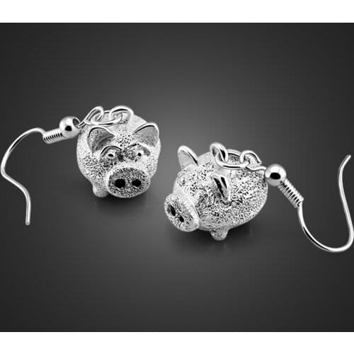 Wholesale Woman 100% 925 sterling silver Earrings Girls Cute Animals Pig Gold Droop Earrings Solid silver jewellery