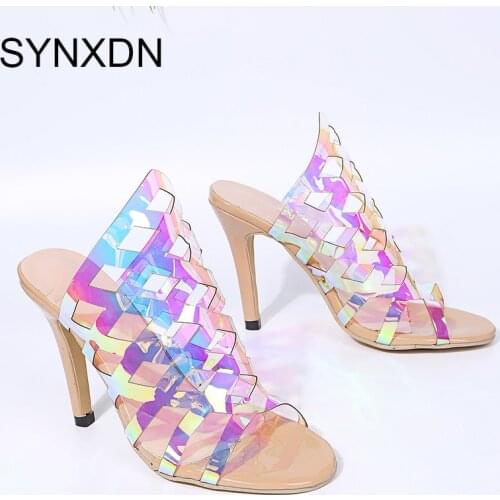 2021 New Fashion Summer High Heels Slippers Hollow out Sandals Sexy Ladies Party Dress Pump Female Slides
