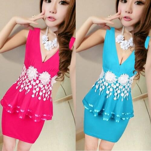 Womens sexy nightclub Slim package hip tight low-cut sleeveless dress Appliques thin beaded Slim mini office vestidos