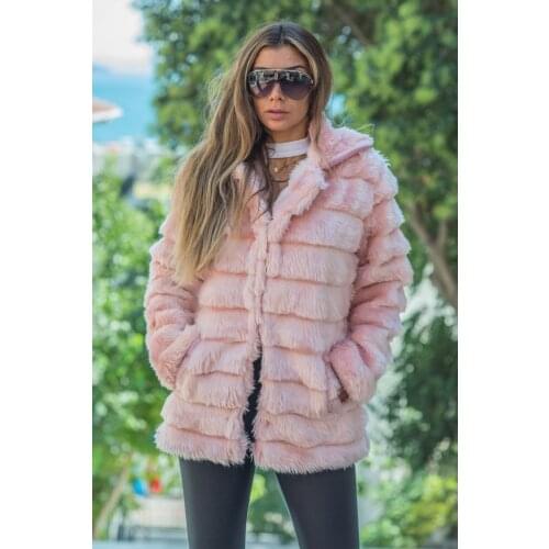 Women Pink Vintage Pockets Plush Coat