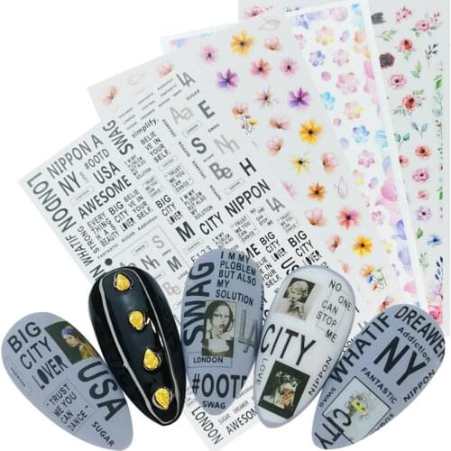 1 Sheet Ultra thin Gummed 3D Nail Art Supplies Decal Flower Letter Fruit Designs Nail Sticker Nails Accessories
