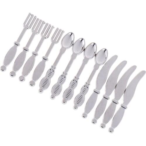 1Set Mini 1/12 Dollhouse Miniature Kitchen Tableware Spoon Knife Fork Set Pretend Play Kitchen Accessories Toys