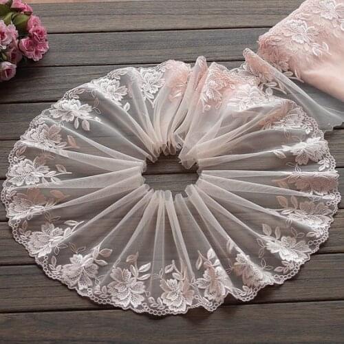 2 Yards Lace Trim Exquisite Pink Flowers Embroidered Tulle Lace 7.48 Inches Wide High Quality