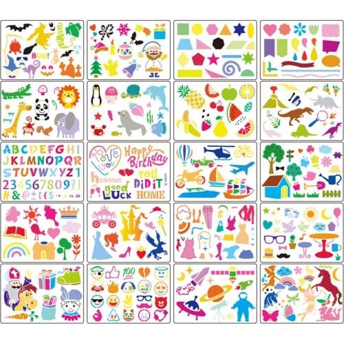 20pcs Kids Drawing Template Set Art Tool Painting Stencil Rulers Drawing Color Board Children Painting Learning Education Aids