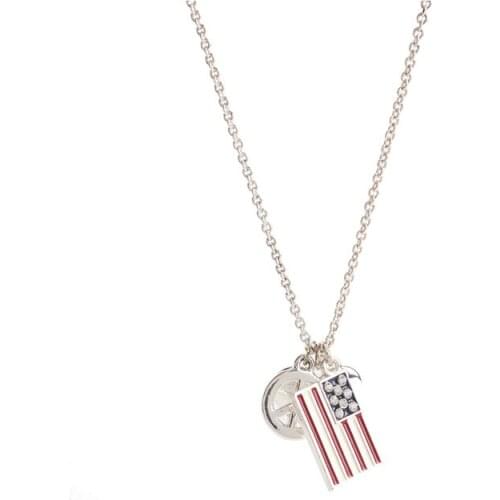 2021 Ins Rhodium Chain USA Flag Heart Peace Sign Charms Piercing Pendant Choker Necklaces Trendy Korean Fashion Women Jewelry