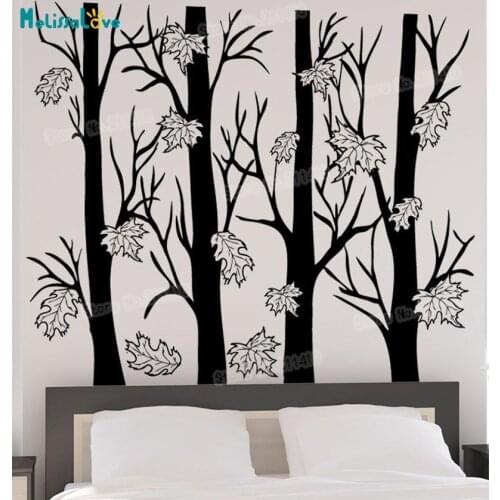 281*240cm Vinyl Wall Decal Trees With Autumn Leaves Wall Sticker Removable White Bbirch Art Mural Living Room Murals YT024