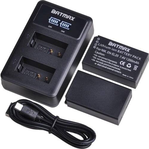 Batmax EN-EL20 EN-EL20A EN EL20 EN EL20a Battery +LED USB Dual Charger for Nikon Coolpix P1000 Nikon S1 J1, J2, J3 Nikon1 AW1
