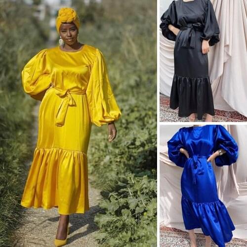 Arabic Abaya Satin Muslim Women Long Dress Ramadan Eid Islamic Tunic Dress Turkish Moroccan Maxi Robe Gown Kaftan Female Fashion
