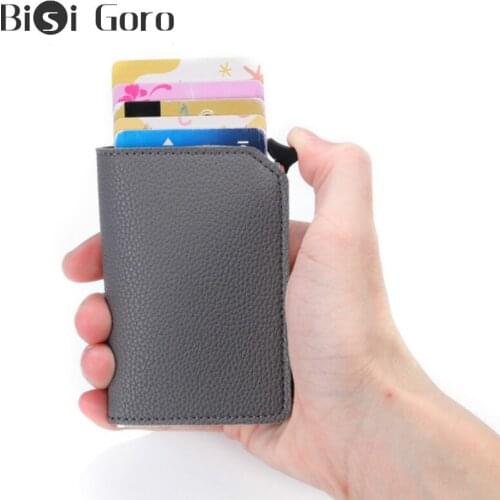 BISI GORO 2020 RFID Automatic Pop-up Card Holder Multi Unisex ID Card Case Casual Smart Wallet Metal Aluminum Mini Travel Wallet
