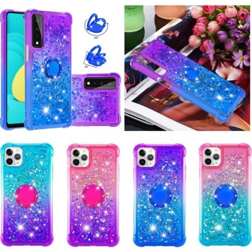 Glitter Bling Quicksand Phone Case for LG Velvet Stylo 7 K51 K31 W10 W30 K40 K12 Plus Gradient Back Cover Ring Holder Stand Etui