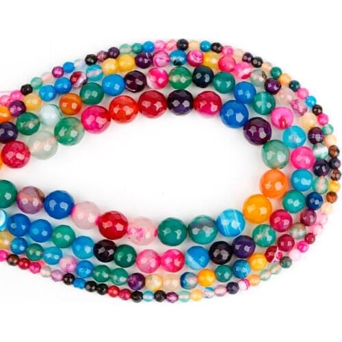 4mm 6mm 8mm 10mm Natural Stone Beads for Jewelry Making Banded Agat Round Faceted Loose Beads DIY Bracelet Accessories