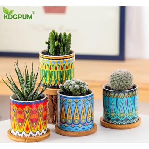 Dongheng customized flower surface flowerpot cylindrical succulent ceramic small flowerpot Nordic simple mandala style pattern