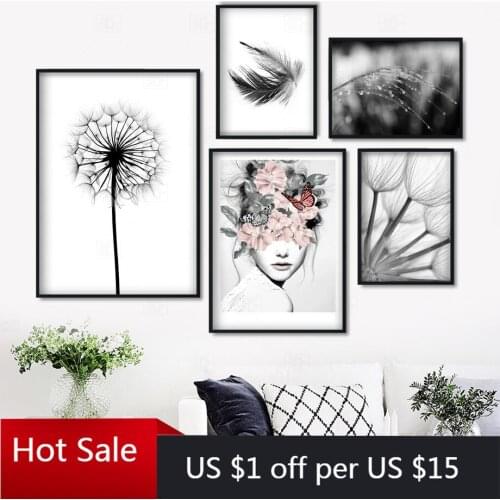 Home Decorative Prints Canvas Painting Reed Dandelion Feather Girl Wall Art Pictures For Modern Poster Aesthetic Room Decorative