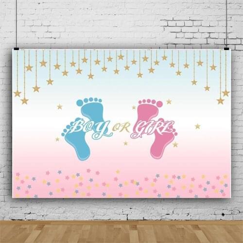 Cute Footprint Gender Reveal Backdrop Blue Pink Stars Baby Shower Photography Background Balloon Party Decor Banner Backdrops
