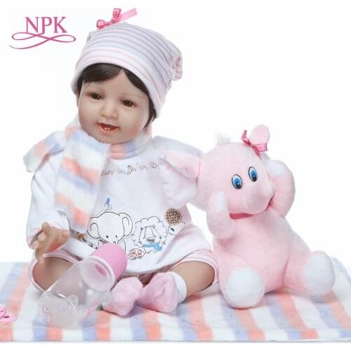 NPK 22 inch Reborn Baby Dolls Realistic Silicone Soft 55cm Babies Real Life Dolls With baby elephant Toy So Truly Kids Playmates
