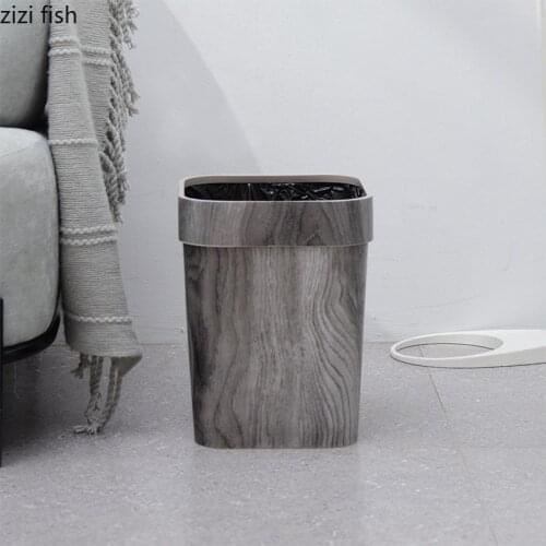Square Plastic Trash Can Imitation Wood Grain Gray Storage Basket Wastebasket Trash Bin Without Cover Garbage Bin Waste Bins