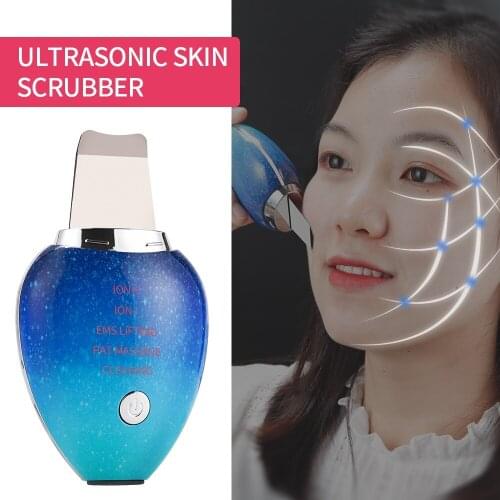 Ion Ultrasonic Facial Skin Scrubber Smart Heated Shrink Pores Vibration Machine Deep Peeling Cleaner EMS Skin Lifting Massager
