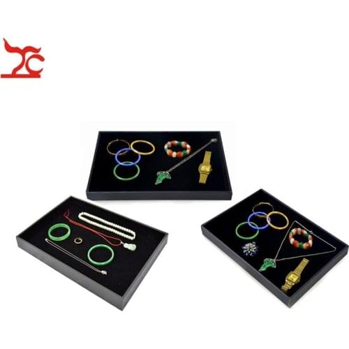 Wholesale 3Pcs/lot Portable Velvet Jewelry Ring Earring Display Watch Organizer Box Wooden Flat Stackable Tray Storage Showcase