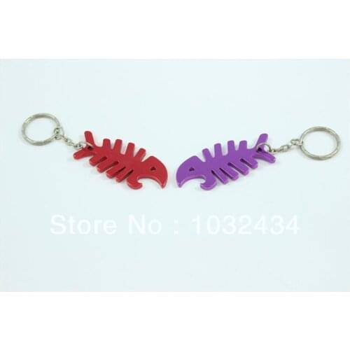 Wholesale 72pcs Metal Bar Beer Bottle Opener Fishbone KeyChains Aluminum Alloy Can Opening Tools Promotion Gift-Free Shipping
