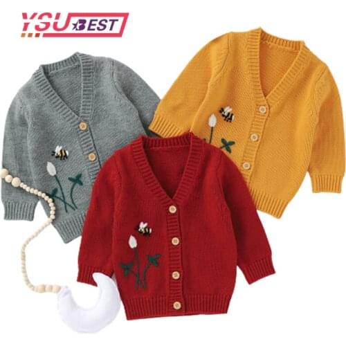 0-3Y Baby Sweater Newborn Girls Sweaters Cardigans Autumn Toddler Embroidery Flowers Knitwear Jackets Winter Children Knit Tops