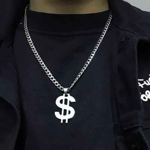 Punk Hiphop Thick Chain Dollar Symbol Pendant Necklace for Women Ladies Vintage Geometric Clavicle Necklace Jewelry YN1562