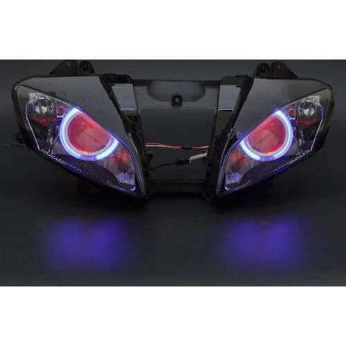 Custom Front Headlight Assembly HID White Angel Eyes Red Demon Eyes For Yamaha YZF-R6 2008-2015 Motorcycle Assembly Headlamp